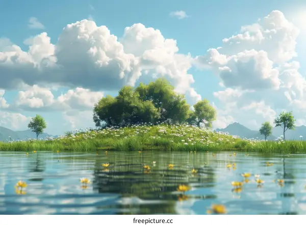 Idyllic Island Paradise with Lush Greenery and Serene Waters