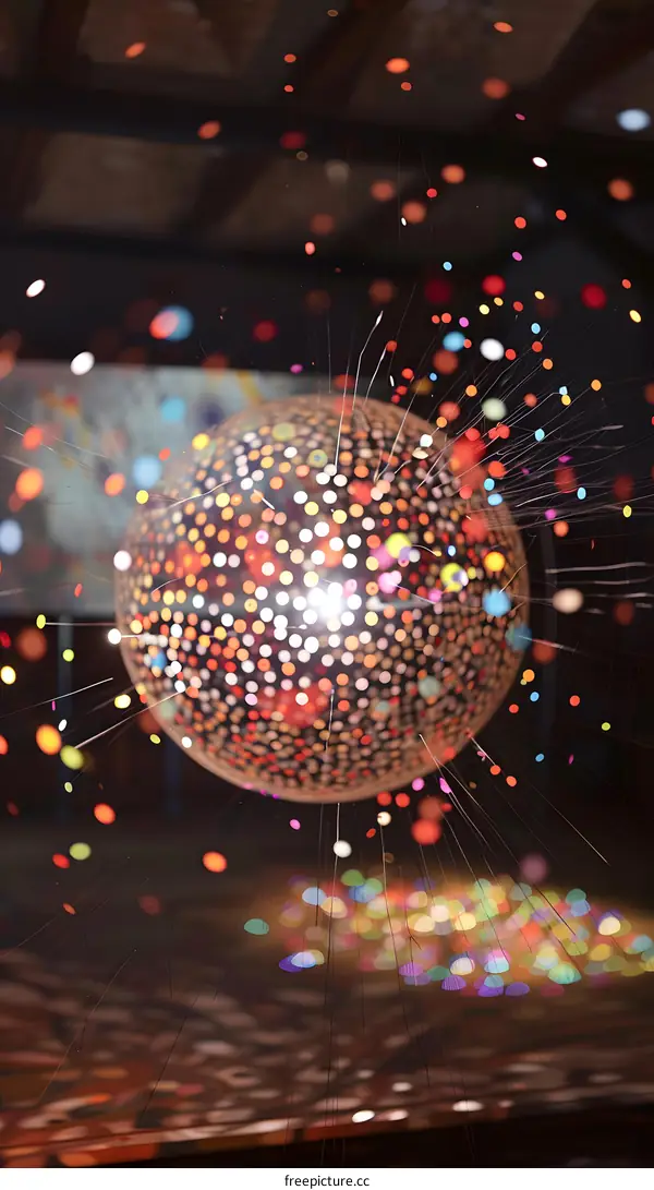 Colorful Disco Ball Hanging From Ceiling