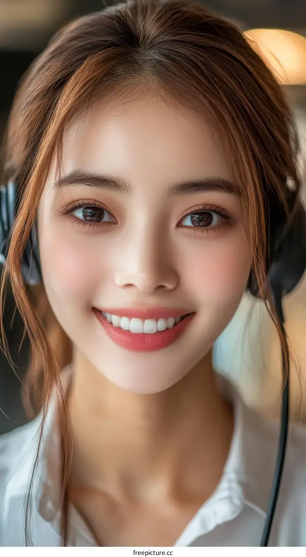 Smiling Asian Woman with Headphones