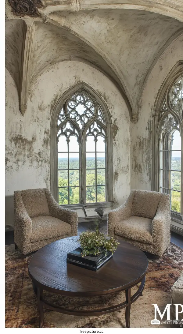 Historic Room with Gothic Architecture and Comfortable Seating