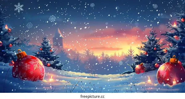Magical Christmas Snow Scene Illustration