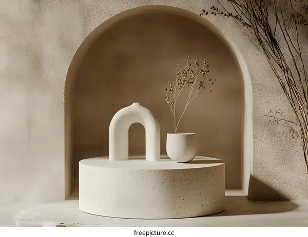 Beige Aesthetic Minimalist Vase and Dried Flower