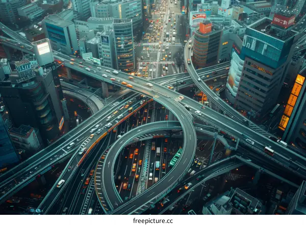 Urban Highway Interchange with Busy Traffic