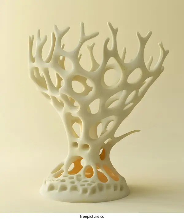Abstract White 3D Sculpture of a Tree Branch