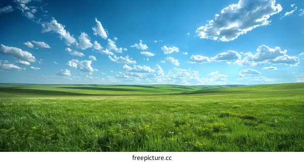 Green rolling hills under a blue sky with white clouds