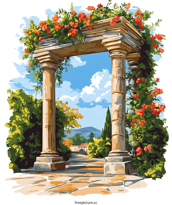 Stone Archway Covered in Flowers