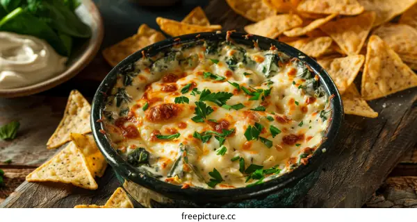 Spinach Artichoke Dip with Tortilla Chips: A Party Favorite