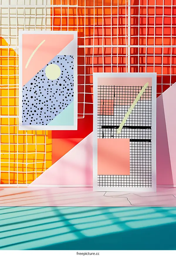 Abstract Geometric Art Prints with Colorful Background