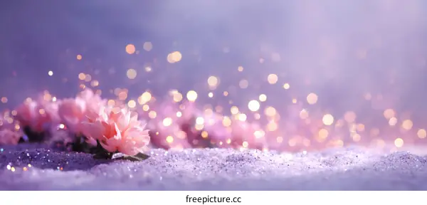 Magical Pink Flowers and Sparkling Lights Background