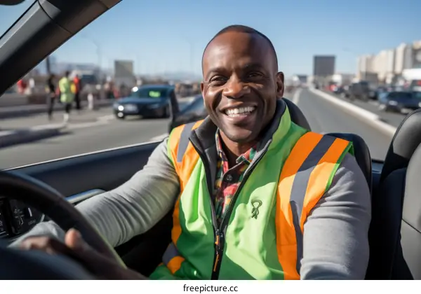 Black man driving a car