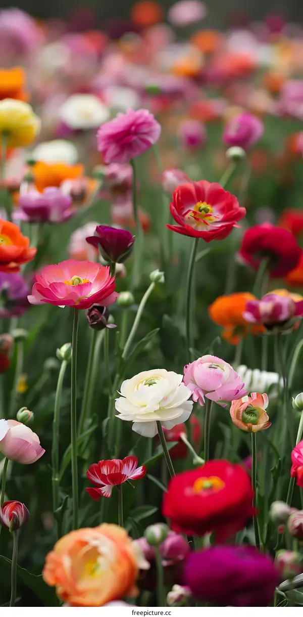 Colorful Blooming Ranunculus Flowers in a Field