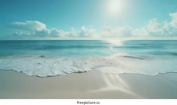 Beach with white sand and turquoise ocean water under blue sky