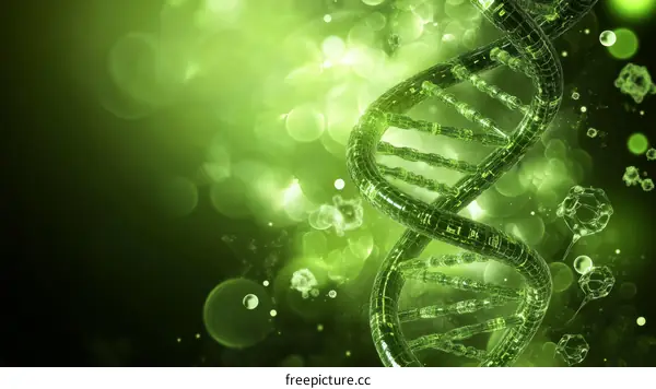 Green DNA Structure Illustration with Bokeh Background