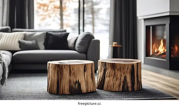 Modern Living Room with Wooden Coffee Tables