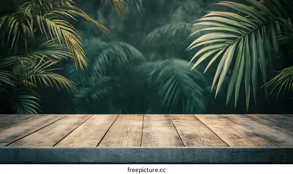 Wooden Tabletop with Tropical Jungle Background
