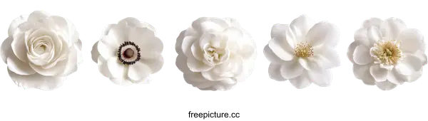 [Transparent Background PNG]Five Delicate White Flowers in a Row