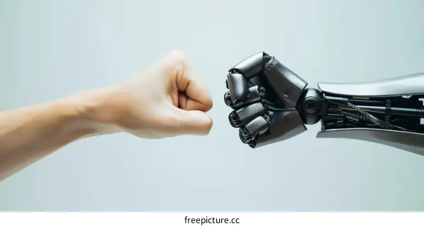 A human and a robot fist bumping