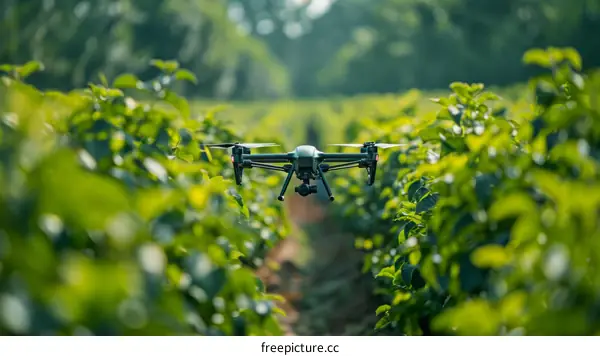 Drone Spraying Crops in a Green Field