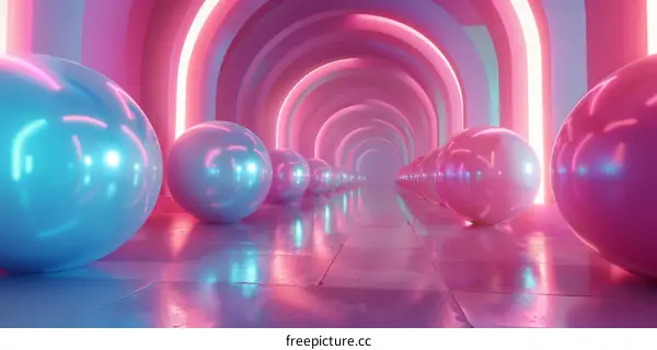 Neon Tunnel with Reflective Spheres