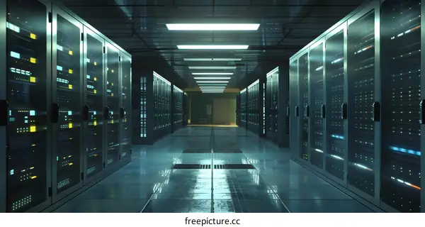 Server room with rows of server racks