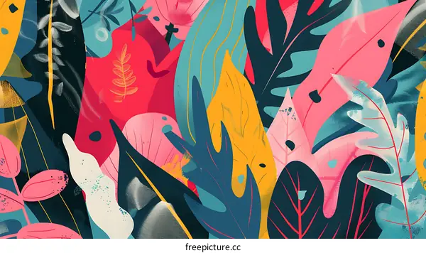 Colorful Abstract Tropical Leaf Pattern Background