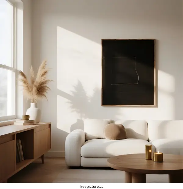 Sunlit Modern Living Room with Minimalist Furniture and Art