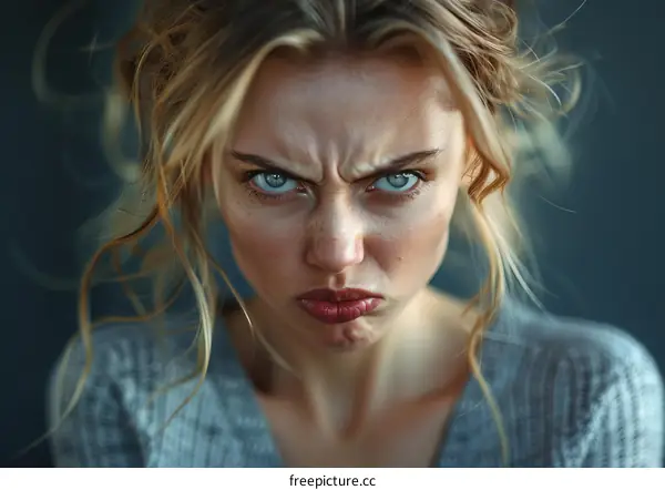 Closeup Portrait of a Woman Expressing Anger