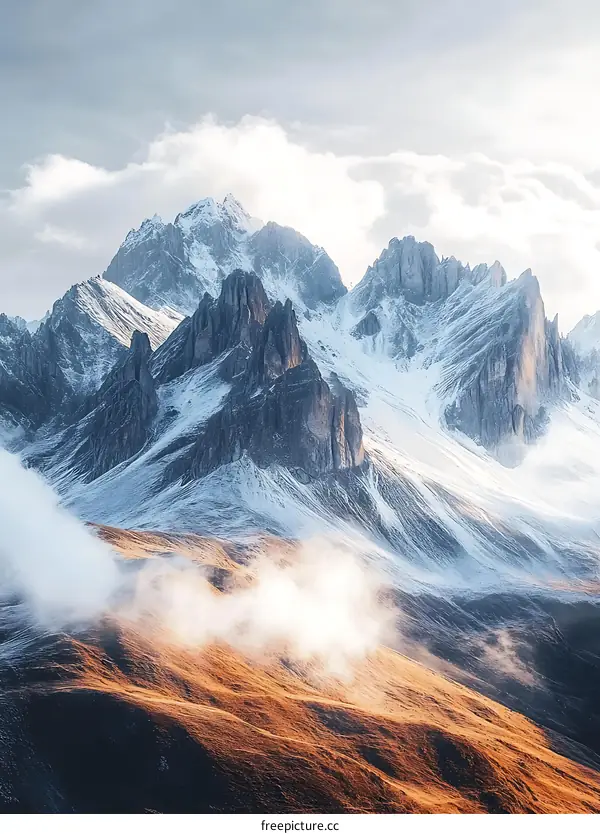 Snowy Mountain Range with Clouds