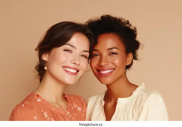 Two Beautiful Women Smiling Close-up Portrait