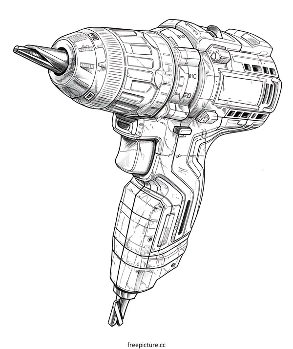 Detailed Illustration of a Power Drill
