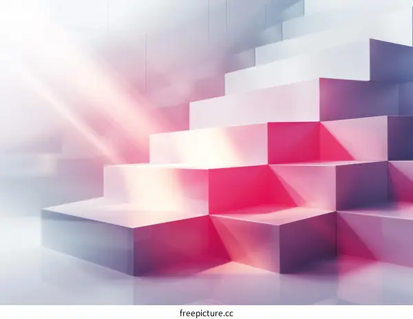 Abstract Room with Pink and White Cube Staircase and Light Rays