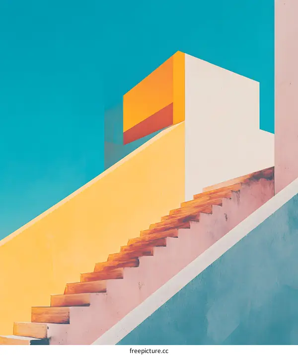 Minimalist Architecture with Colorful Walls and Wooden Stairs