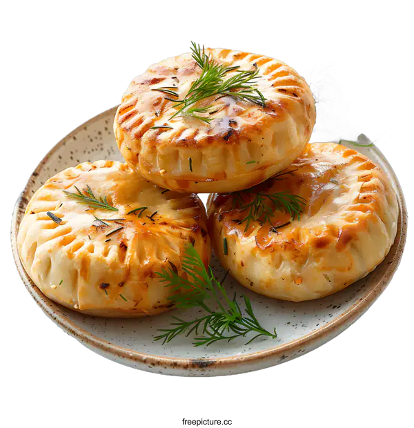 [Transparent Background PNG]Baked buns with dill on a plate