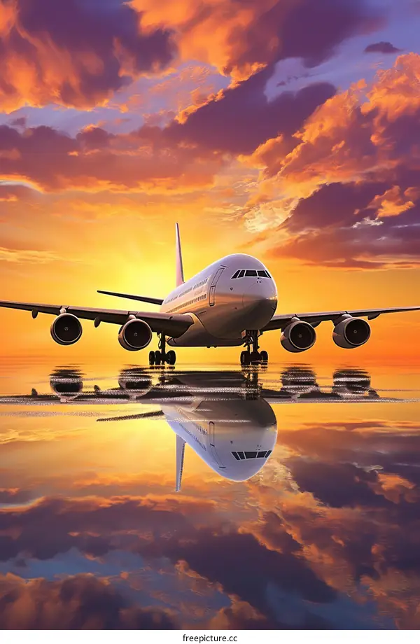 airplane on the runway with a beautiful sunset in the background