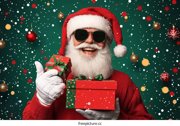 Santa Claus with Christmas Gifts in His Hands