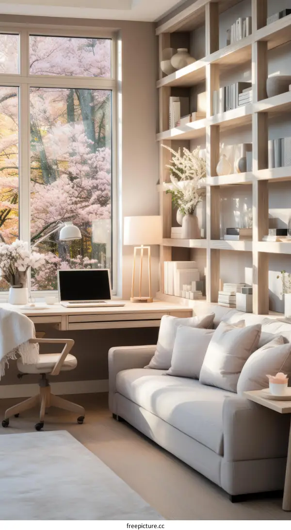 Gorgeous Home Office with Cherry Blossoms in Fall