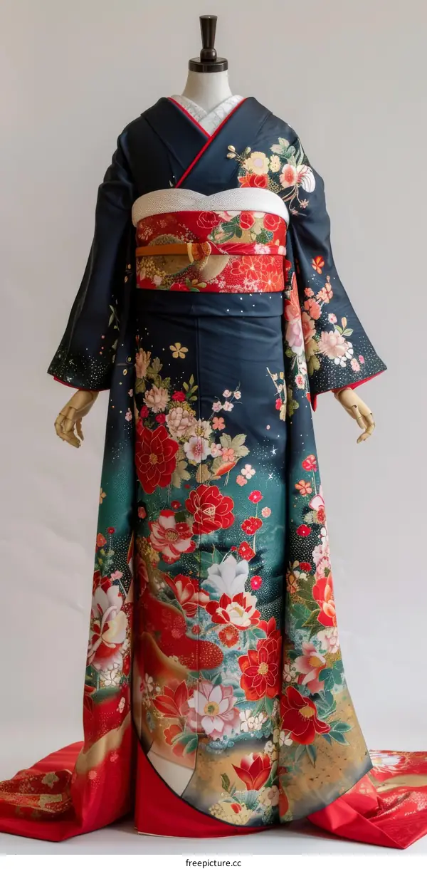 Traditional Japanese Kimono with Floral Patterns