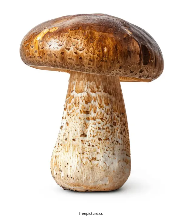 Large and tall brown mushroom with white stem