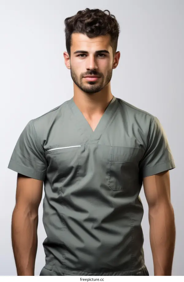 Portrait of a male doctor wearing green scrubs