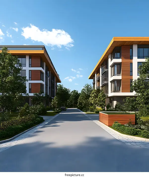 Modern Apartment Buildings with Green Landscaping