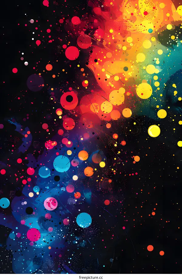 Colorful abstract painting with circles and paint splashes