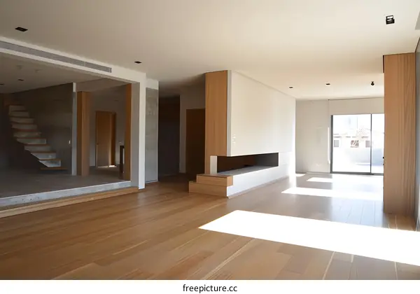 Modern Living Room Interior Design with Wooden Floor and Fireplace