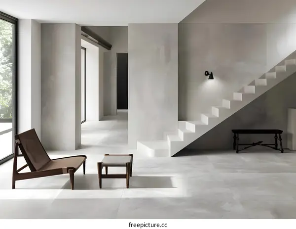 Modern Minimalist Interior Design with White Walls and Wooden Furniture