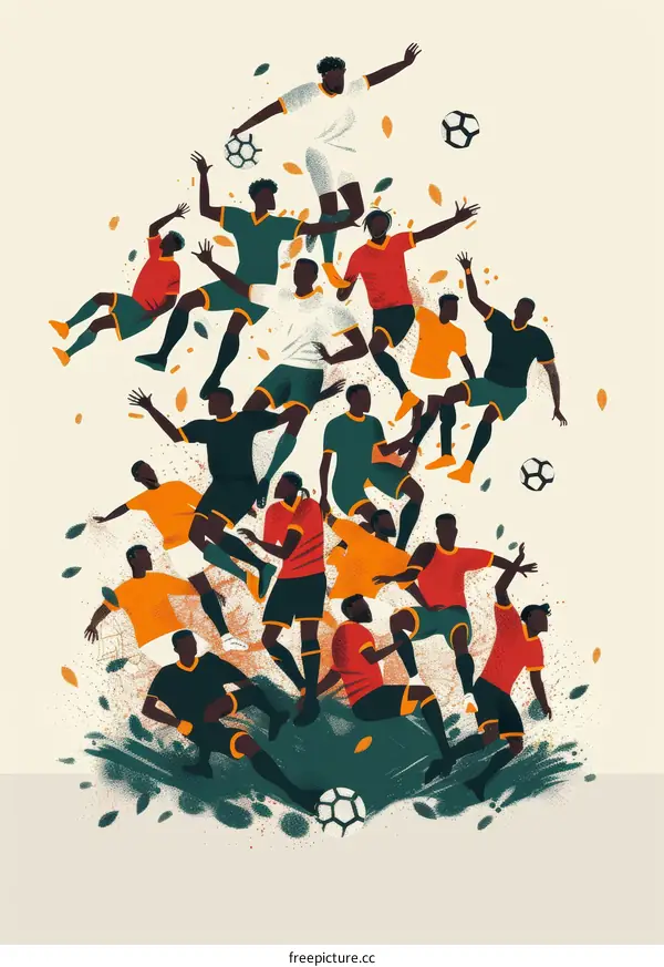 Illustration of a group of African soccer players in action