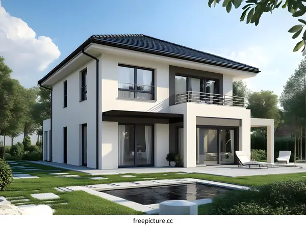 Modern White House With Pool and Patio