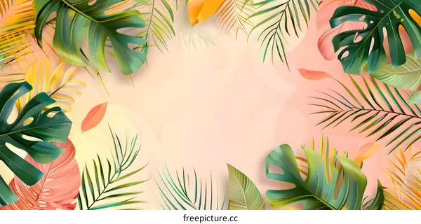 Tropical Leaves Background Illustration with a Soft Pink Background
