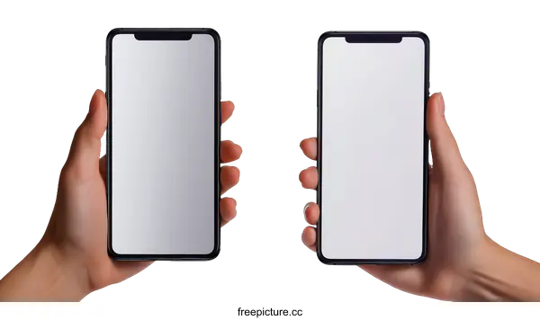 [Transparent Background PNG]Two Hands Holding Modern Smartphones with Blank Screens