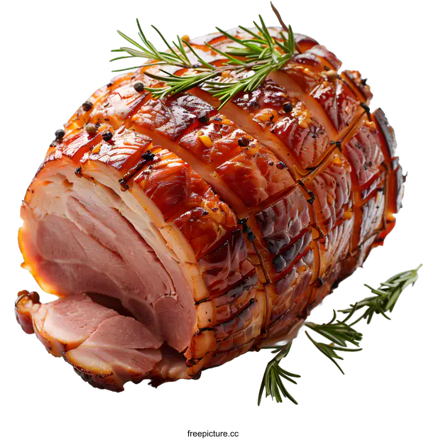[Transparent Background PNG]Roasted Ham with Rosemary on White Background