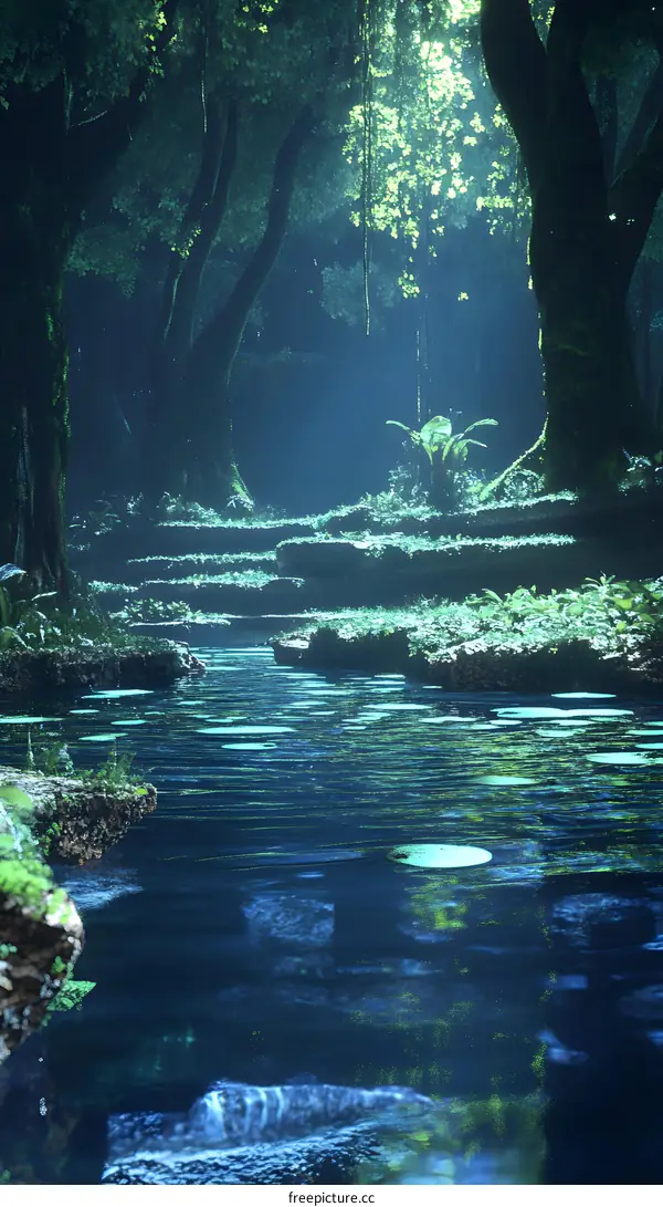 Forest Stream With Lily Pads