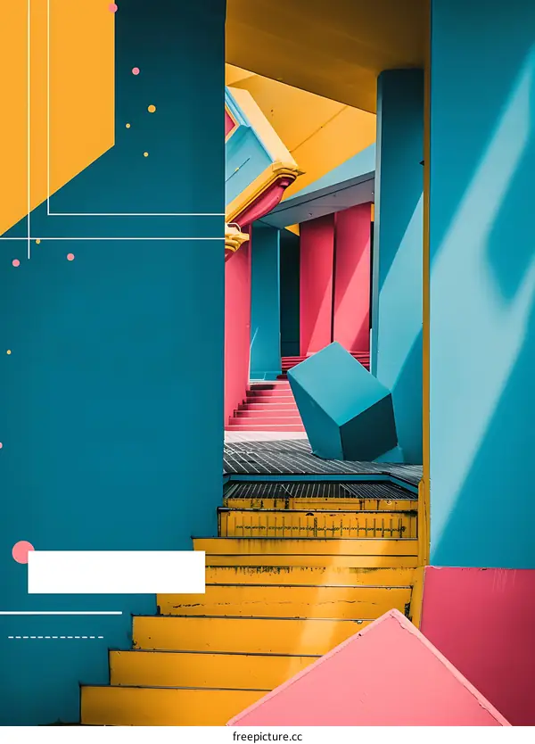 Colorful Modern Architecture with Stairs and Geometric Shapes